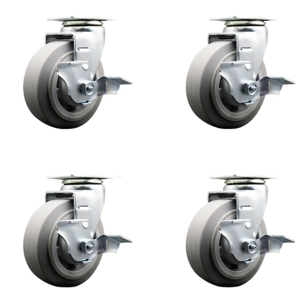 Tool Box Caster Wheel Set 5'' Thermoplastic Rubber Swivel Casters, 4PK